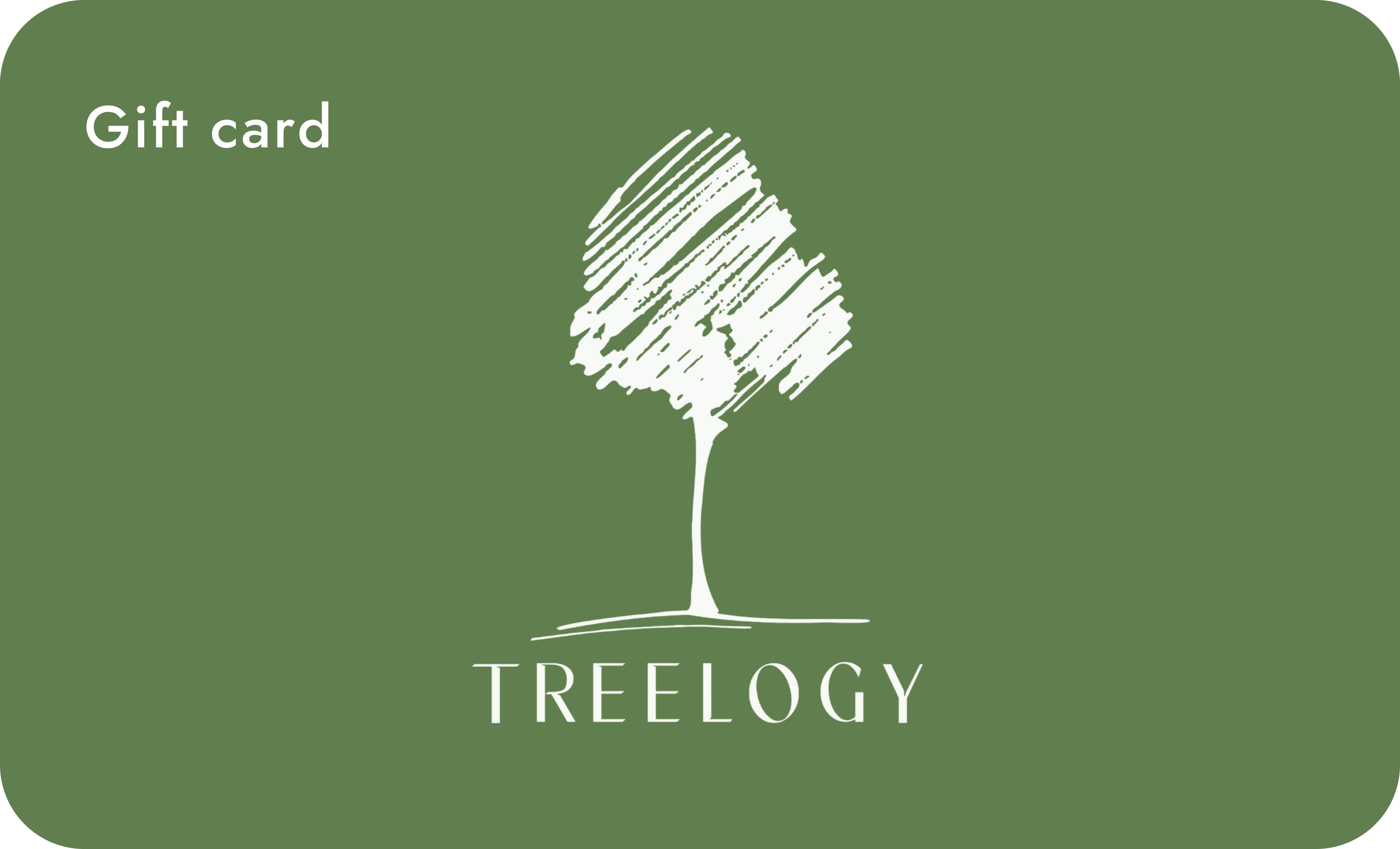 Treeology gift card with a tree design on a green background